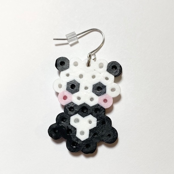 Panda Perler Bead Earrings Black/White. New - Picture 2 of 3